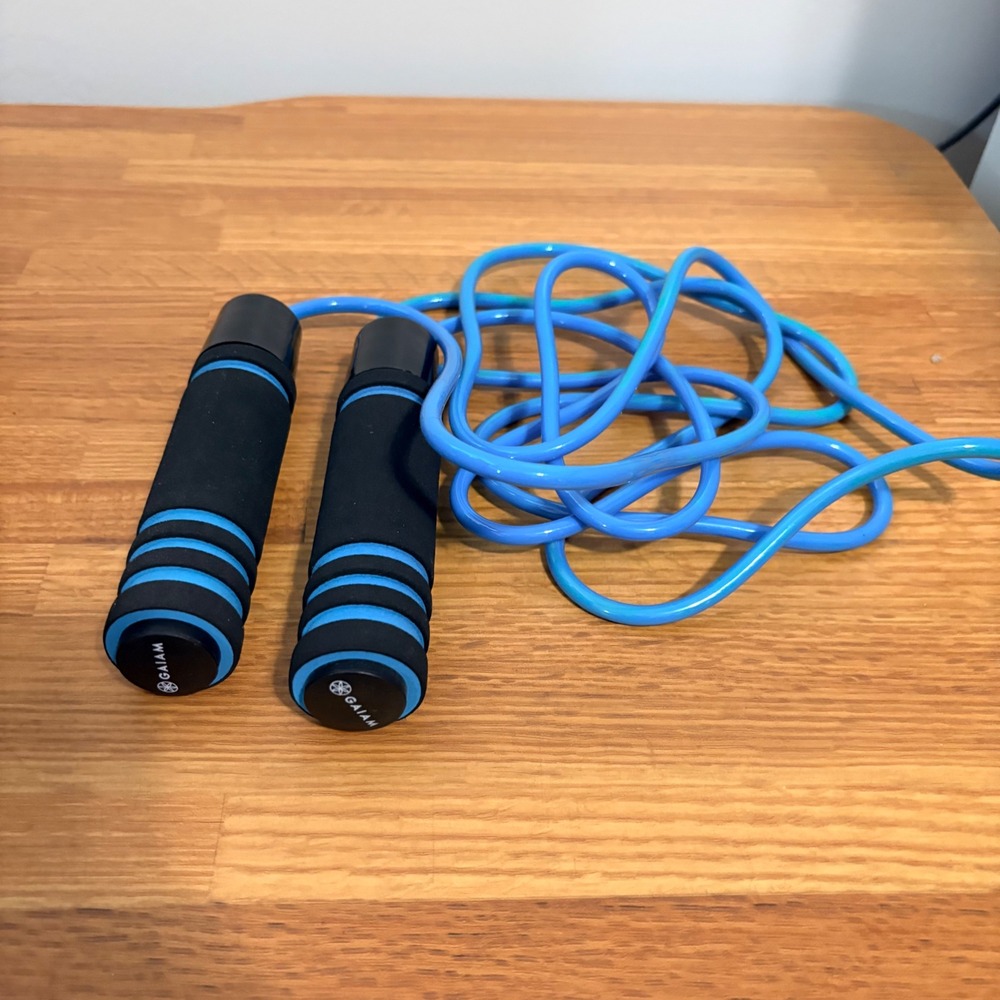 Gaiam Weighted Jump Rope Blue Black Foam Handles Fitness Training Exercise